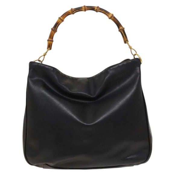 GUCCI Bamboo Shoulder Bag Leather 2way Black Gold 001 1014 1577 0 Auth 123171