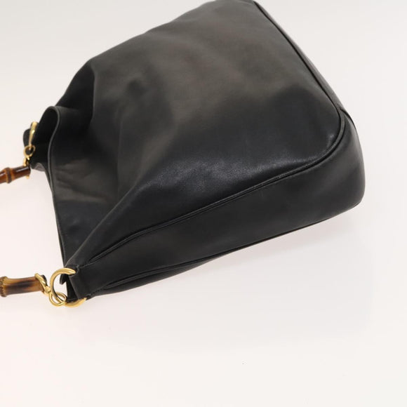 GUCCI Bamboo Shoulder Bag Leather 2way Black Gold 001 1014 1577 0 Auth 123171