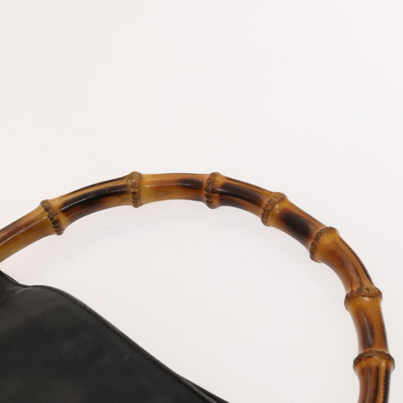 GUCCI Bamboo Shoulder Bag Leather 2way Black Gold 001 1014 1577 0 Auth 123171