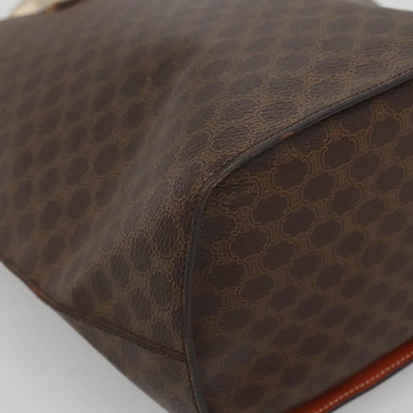 CELINE Macadam Canvas Schoudertas PVC Leer Bruin Goud Auth 123185