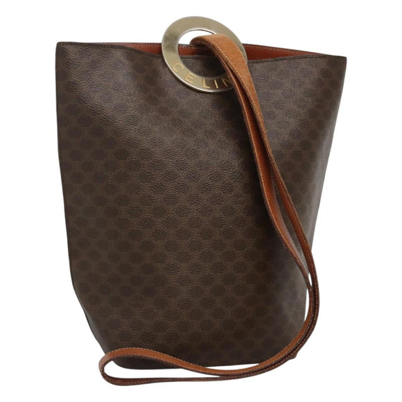 CELINE Macadam Canvas Shoulder Bag PVC Leather Brown Gold Auth 123185