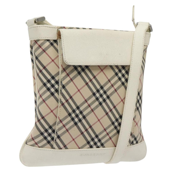 BURBERRY Nova Check Shoulder Bag Canvas Beige Silver Auth 123191