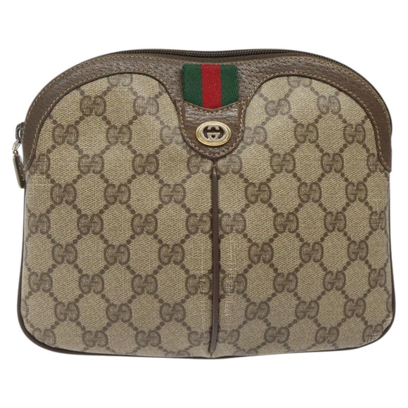 GUCCI GG Supreme Web Sherry Line Shoulder Bag PVC Beige 904 02 047 Auth 123208