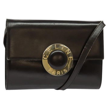 CELINE Shoulder Bag Leather Black Gold Auth 123215