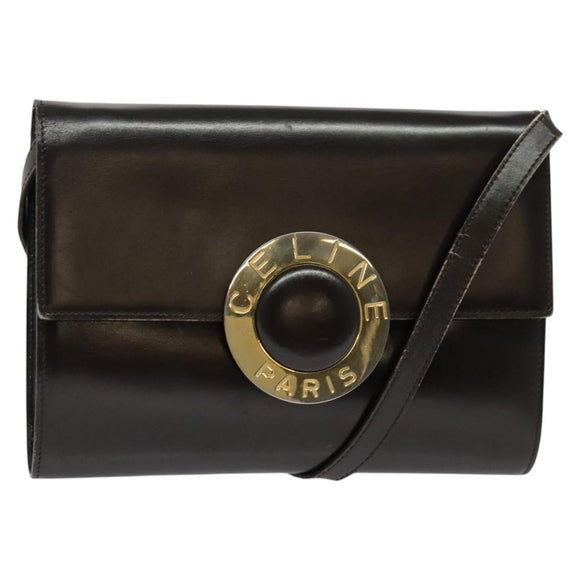 CELINE Shoulder Bag Leather Black Gold Auth 123215