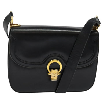CELINE Shoulder Bag Leather Black Gold Auth 123216