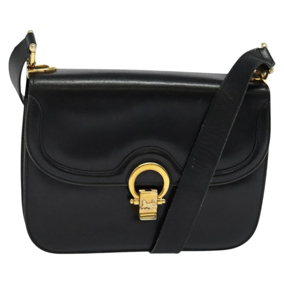 CELINE Shoulder Bag Leather Black Gold Auth 123216