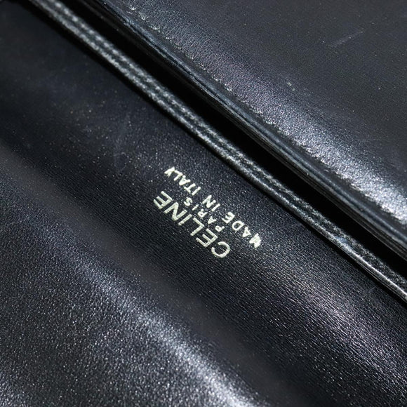 CELINE Shoulder Bag Leather Black Gold Auth 123216