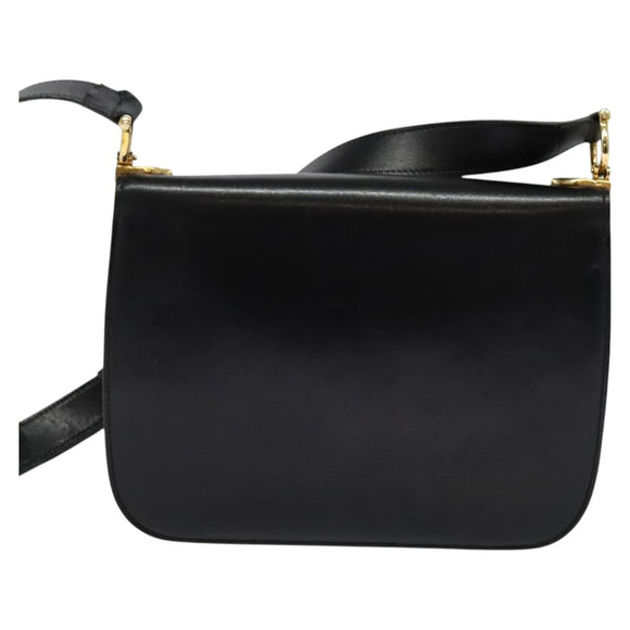 CELINE Shoulder Bag Leather Black Gold Auth 123216