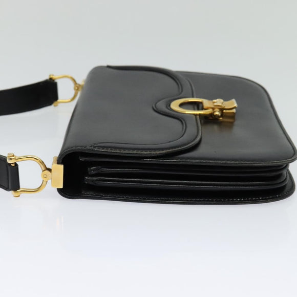 CELINE Shoulder Bag Leather Black Gold Auth 123216