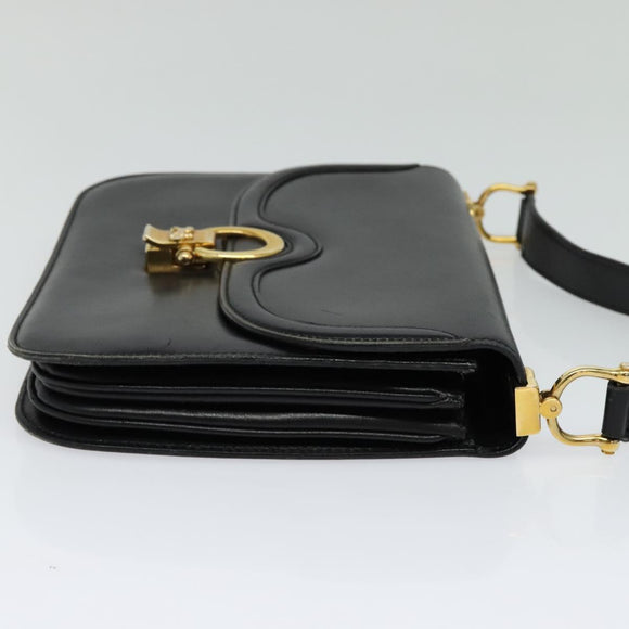 CELINE Shoulder Bag Leather Black Gold Auth 123216