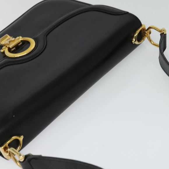 CELINE Shoulder Bag Leather Black Gold Auth 123216