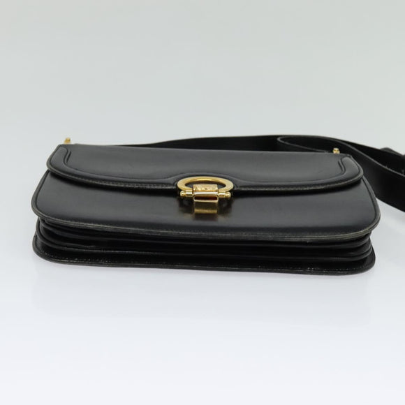 CELINE Shoulder Bag Leather Black Gold Auth 123216
