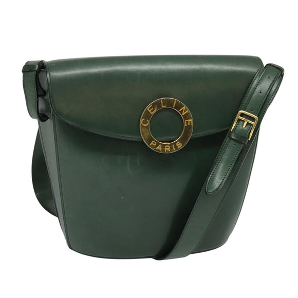 CELINE Shoulder Bag Leather Green Gold Auth 123217