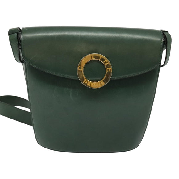 CELINE Shoulder Bag Leather Green Gold Auth 123217