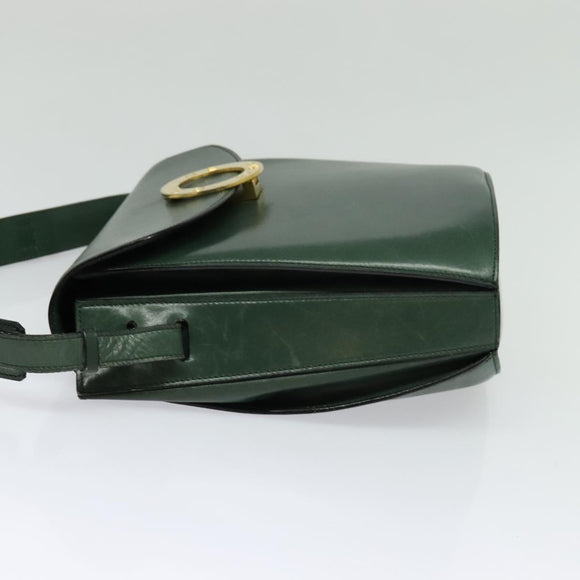 CELINE Shoulder Bag Leather Green Gold Auth 123217