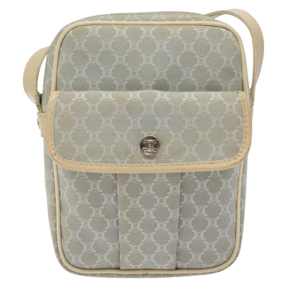 CELINE Macadam Canvas Shoulder Bag Light Blue Silver Auth 123219