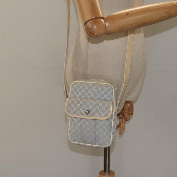 CELINE Macadam Canvas Shoulder Bag Light Blue Silver Auth 123219