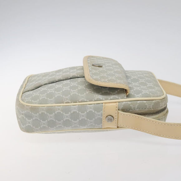 CELINE Macadam Canvas Shoulder Bag Light Blue Silver Auth 123219