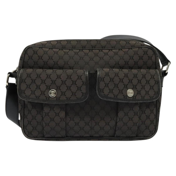 CELINE Macadam Canvas Shoulder Bag Black Silver Auth 123220