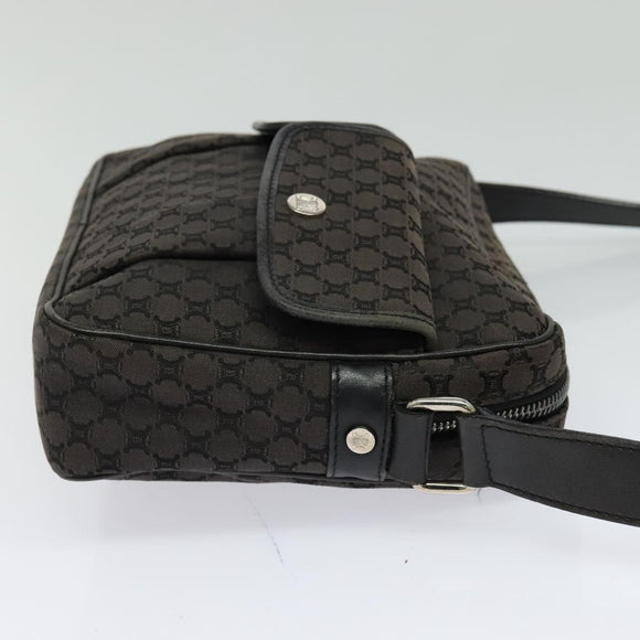 CELINE Macadam Canvas Shoulder Bag Black Silver Auth 123220