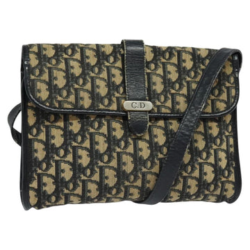 Christian Dior Trotter Canvas Shoulder Bag Navy Gold Auth 123224