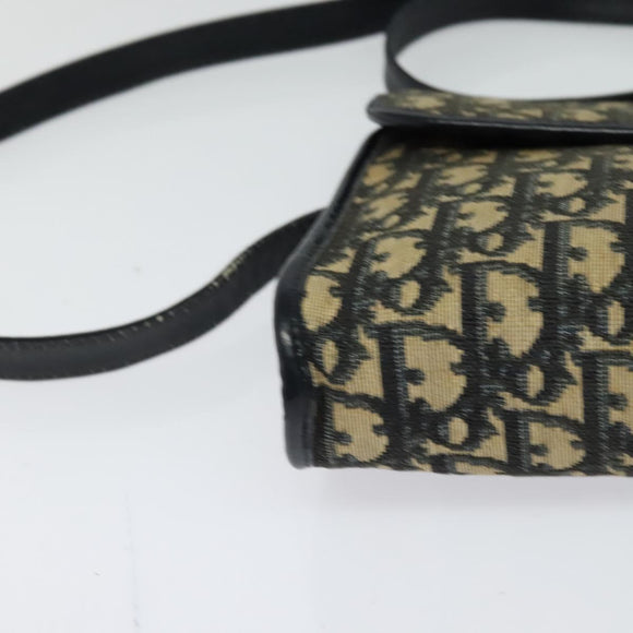 Christian Dior Trotter Canvas Shoulder Bag Navy Gold Auth 123224