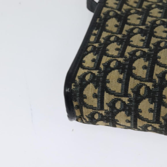 Christian Dior Trotter Canvas Shoulder Bag Navy Gold Auth 123224