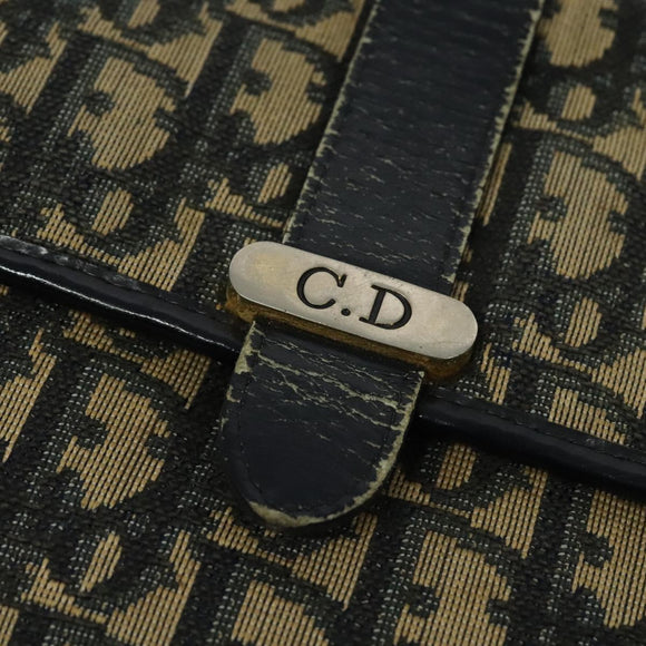 Christian Dior Trotter Canvas Shoulder Bag Navy Gold Auth 123224