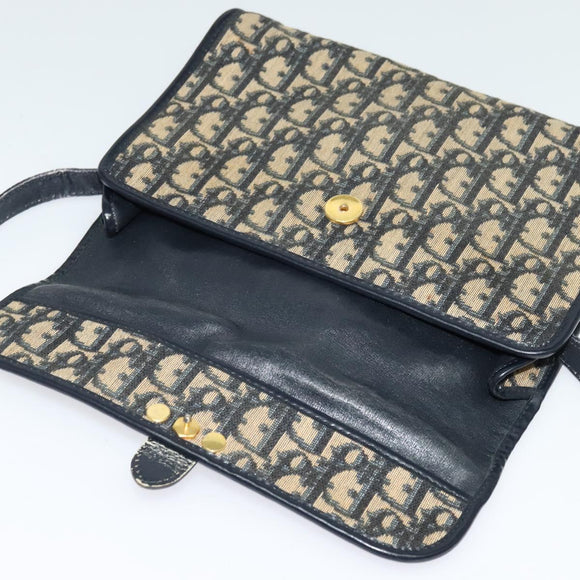 Christian Dior Trotter Canvas Shoulder Bag Navy Gold Auth 123224