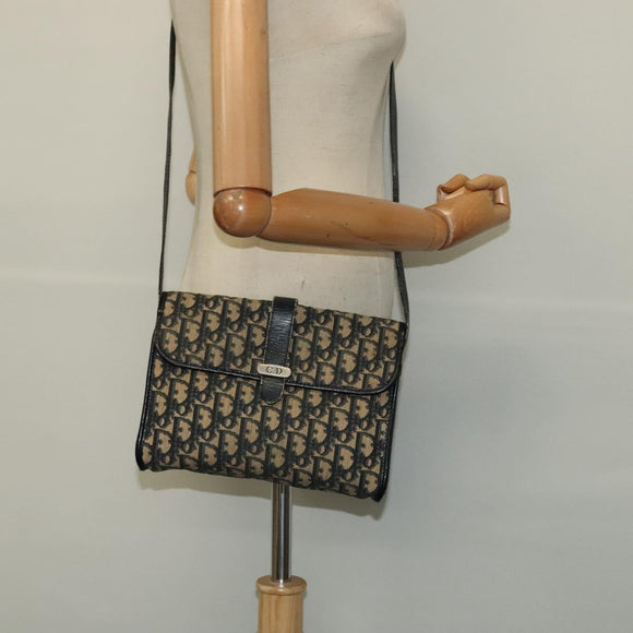 Christian Dior Trotter Canvas Shoulder Bag Navy Gold Auth 123224