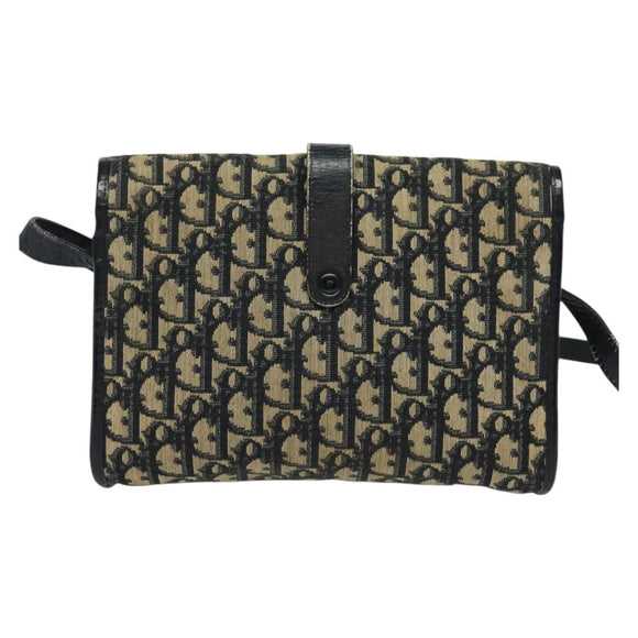 Christian Dior Trotter Canvas Shoulder Bag Navy Gold Auth 123224