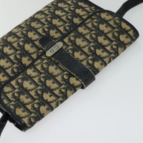 Christian Dior Trotter Canvas Shoulder Bag Navy Gold Auth 123224