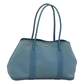 HERMES Garden Party PM Hand Bag Canvas Blue Auth 123229