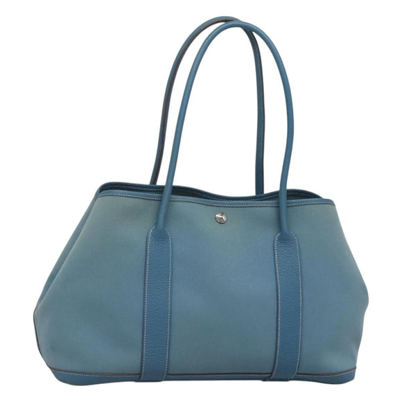 HERMES Garden Party PM Hand Bag Canvas Blue Auth 123229