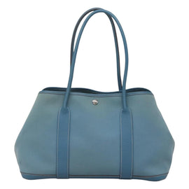HERMES Garden Party PM Hand Bag Canvas Blue Auth 123229 - 0