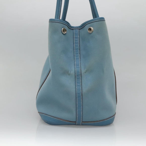 HERMES Garden Party PM Hand Bag Canvas Blue Auth 123229