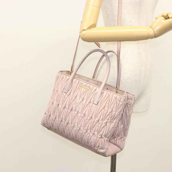 Miu Miu Matelasse Hand Bag Leather 2way Pink Gold Auth 123231