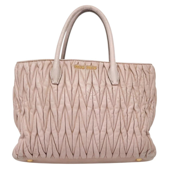 Miu Miu Matelasse Hand Bag Leather 2way Pink Gold Auth 123231