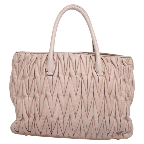 Miu Miu Matelasse Hand Bag Leather 2way Pink Gold Auth 123231