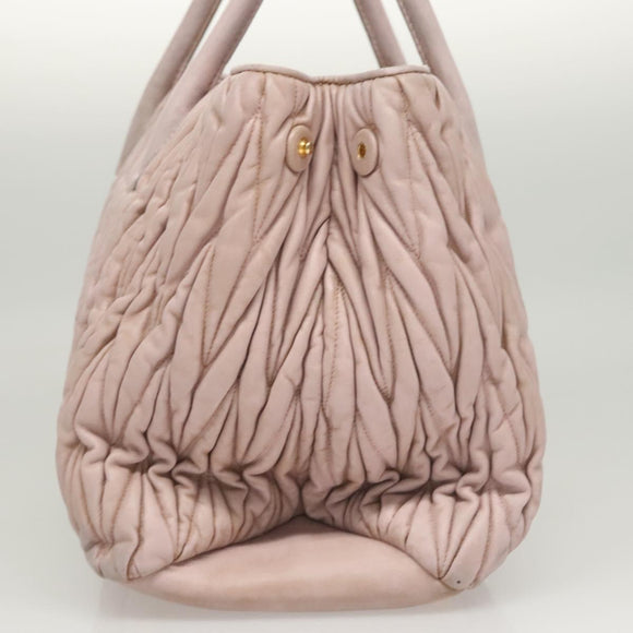 Miu Miu Matelasse Hand Bag Leather 2way Pink Gold Auth 123231