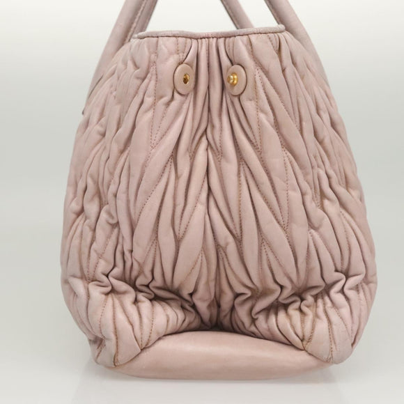 Miu Miu Matelasse Hand Bag Leather 2way Pink Gold Auth 123231