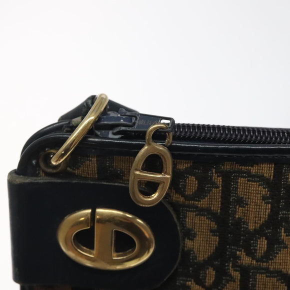 Christian Dior Trotter Canvas Shoulder Bag Navy Gold Auth 123286