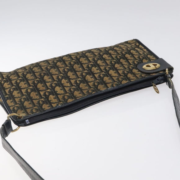 Christian Dior Trotter Canvas Shoulder Bag Navy Gold Auth 123286