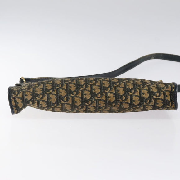 Christian Dior Trotter Canvas Shoulder Bag Navy Gold Auth 123286