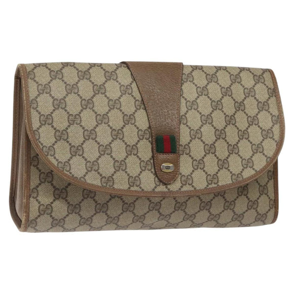 GUCCI GG Supreme Web Sherry Line Clutch Bag PVC Beige Red 89 01 031 Auth 123291