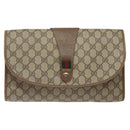 GUCCI GG Supreme Web Sherry Line Clutch Bag PVC Beige Red 89 01 031 Auth 123291-13