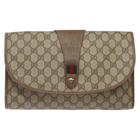 GUCCI GG Supreme Web Sherry Line Clutch Bag PVC Beige Red 89 01 031 Auth 123291