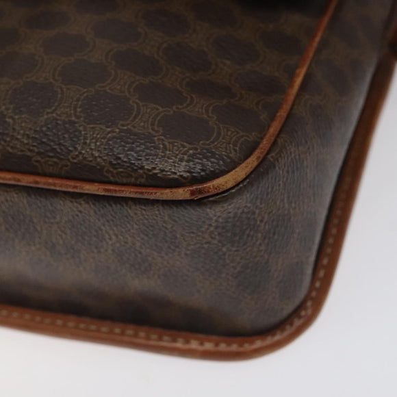 CELINE Macadam Canvas Circle Shoulder Bag PVC Leather Brown Gold Auth 123293