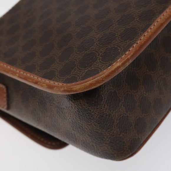 CELINE Macadam Canvas Circle Shoulder Bag PVC Leather Brown Gold Auth 123293